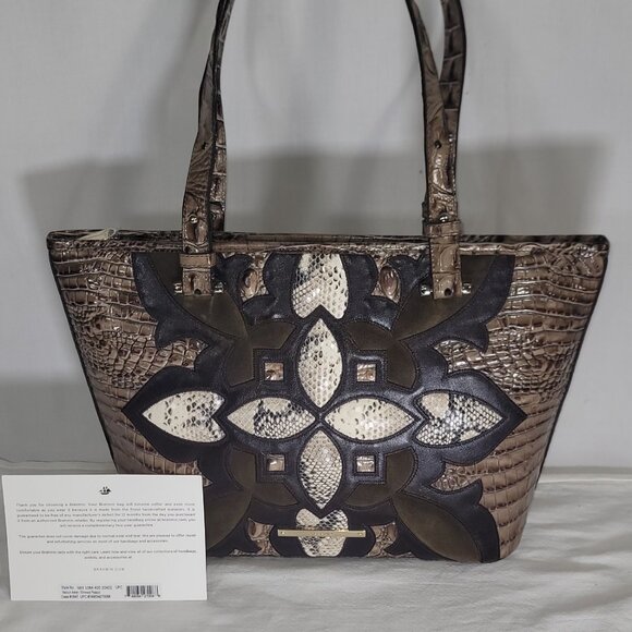 BRAHMIN MEDIUM ASHER BROWN ELMWOOD PALAZZO SUEDE/LEATHER SHOULDER BAG-PURSE